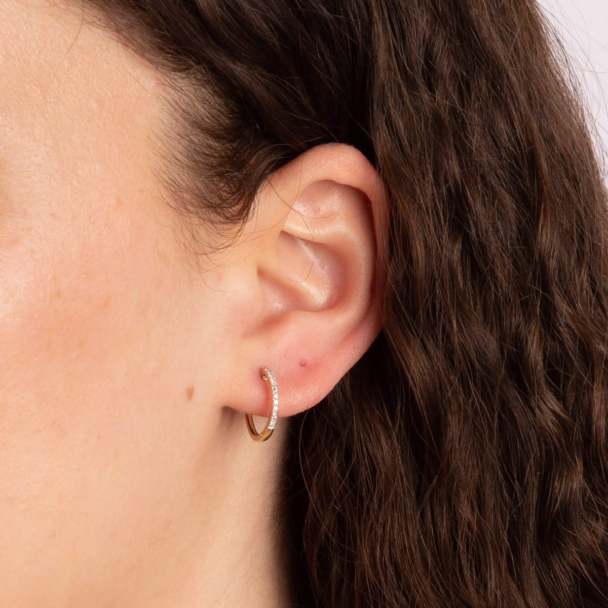 Huggie Hoop Earrings with Pave Diamonds