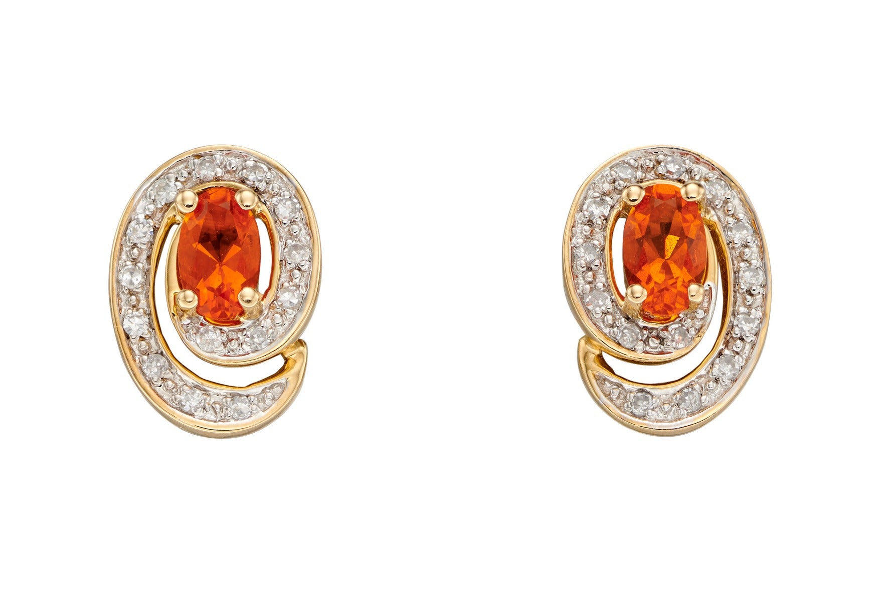 Fire Opal Swirl Earrings with Diamond