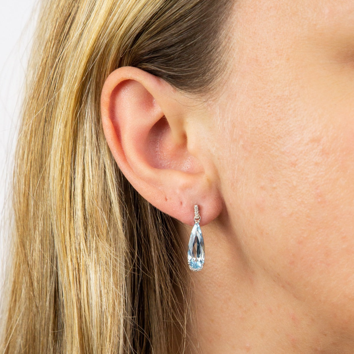 Elongated Semi-Precious Teardrop Earrings with Diamond