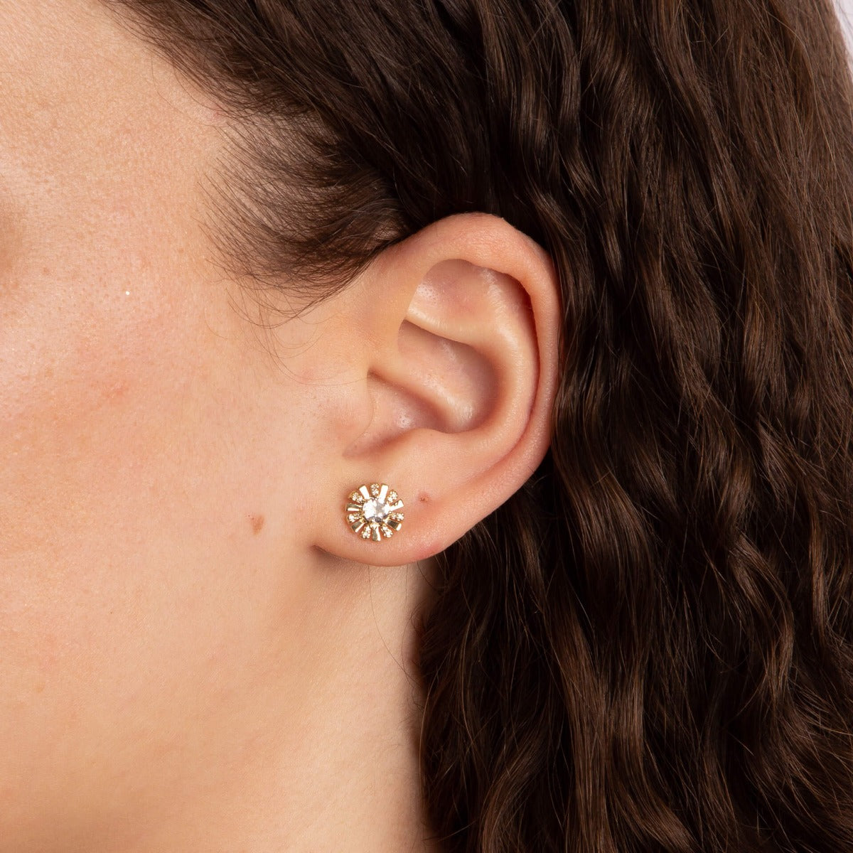 Sunray Earrings with White Topaz and Diamond