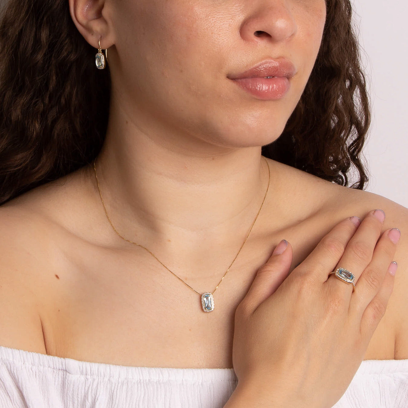 Elongated Blue Topaz and Diamond Surround Drop Earrings
