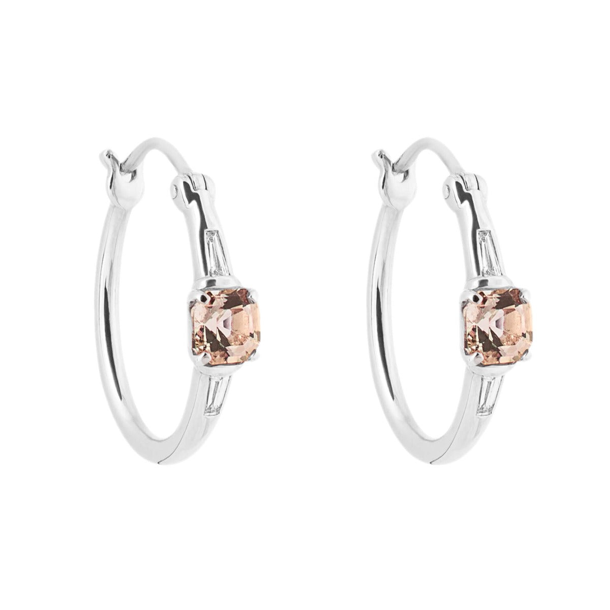 Asscher Cut Morganite Hoop Earrings with Diamond