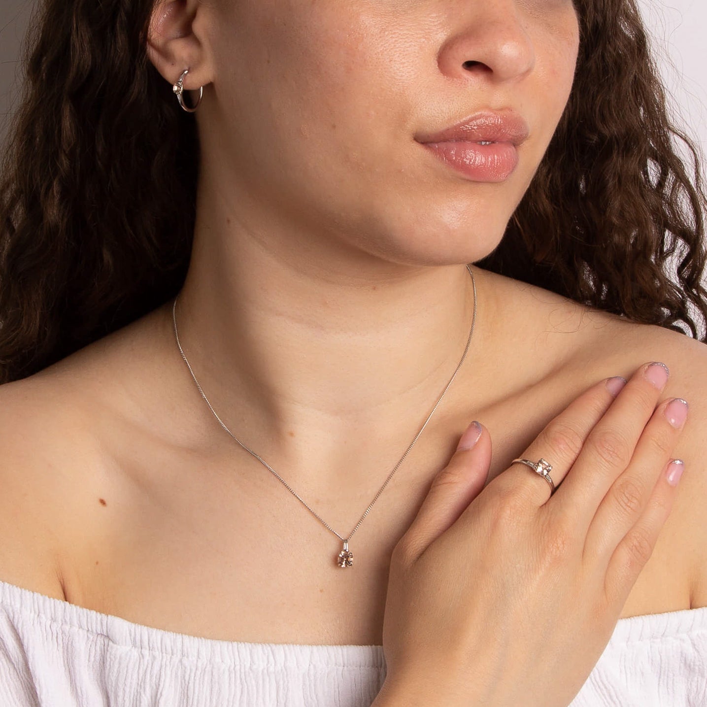 Asscher Cut Morganite Pendant with Diamond Bale