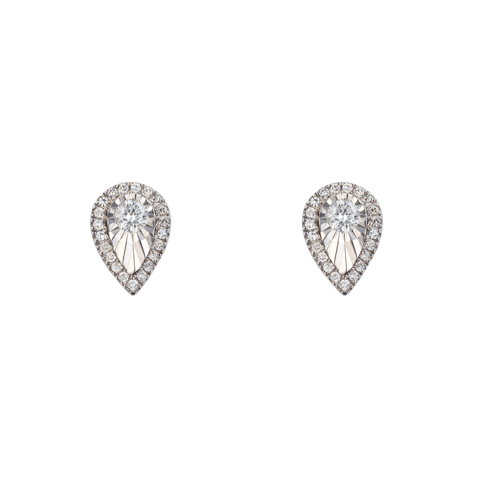 Diamond Cut Teardrop Stud Earrings with Diamond