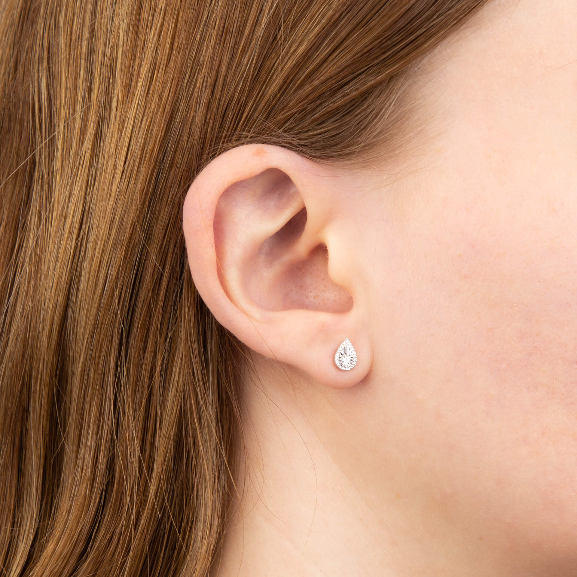 Diamond Cut Teardrop Stud Earrings with Diamond