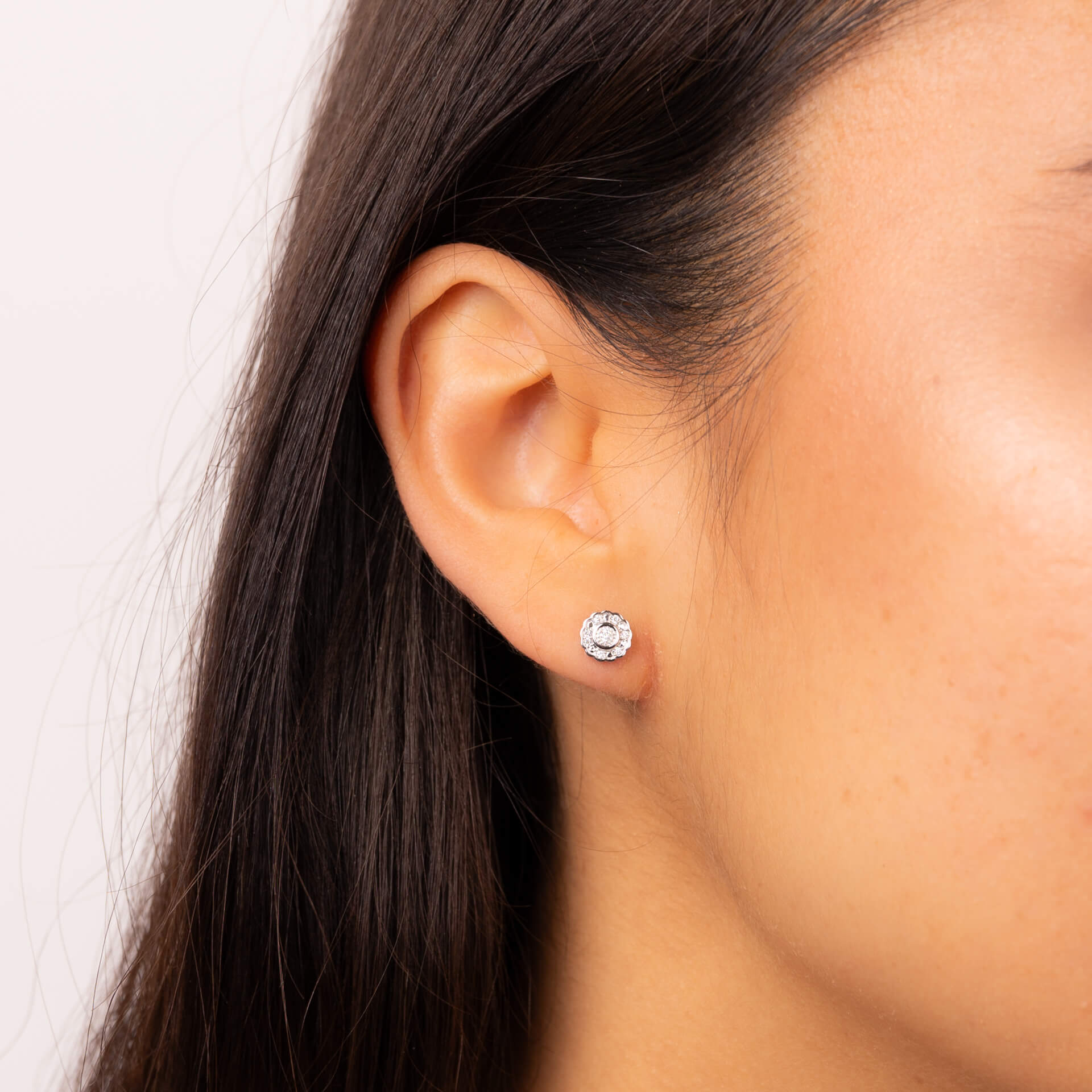 Bezel Set Diamond Cluster Stud Earrings