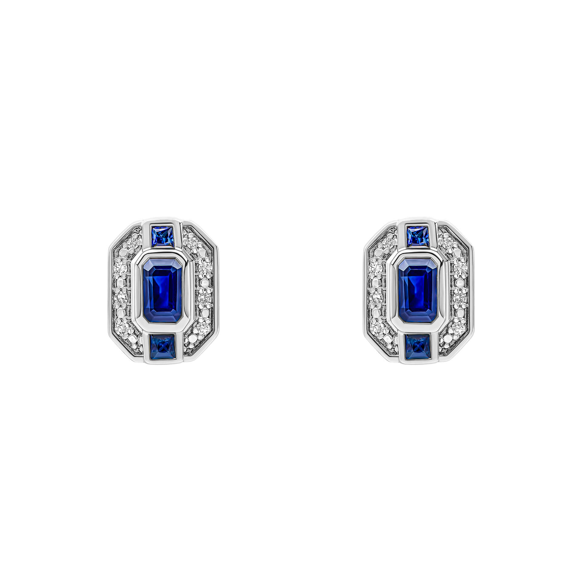 Sapphire Channel and Diamond Stud Earrings