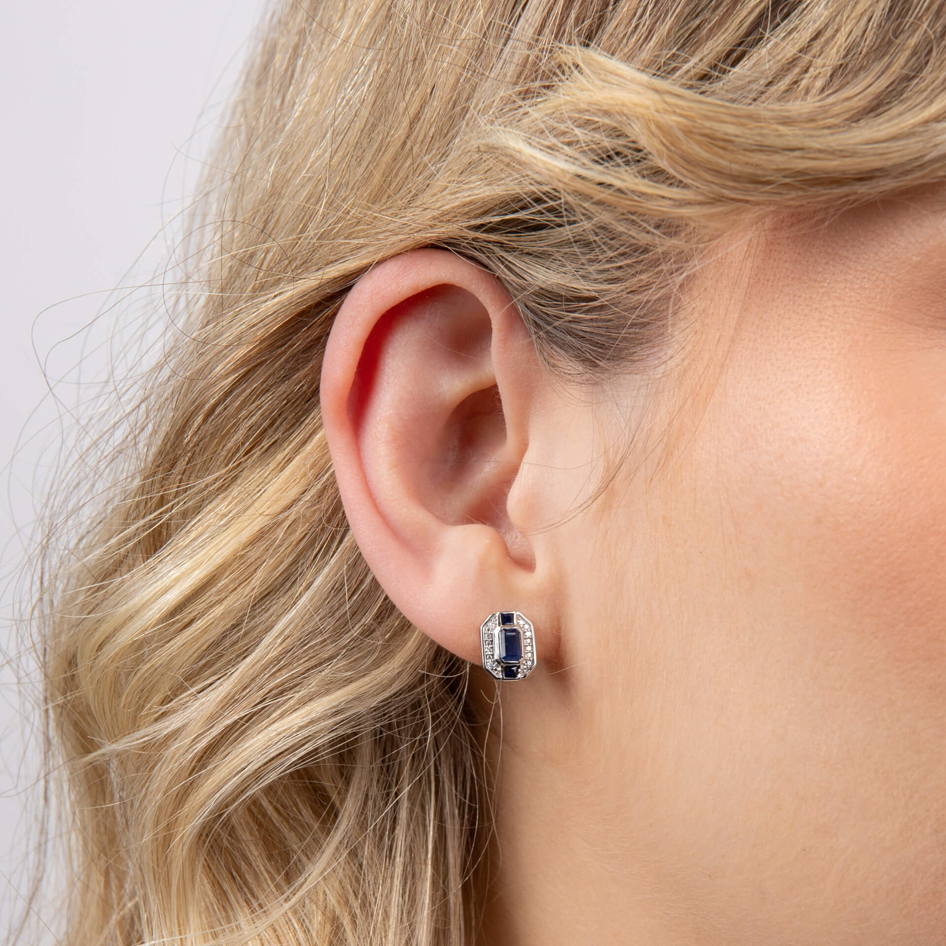 Sapphire Channel and Diamond Stud Earrings