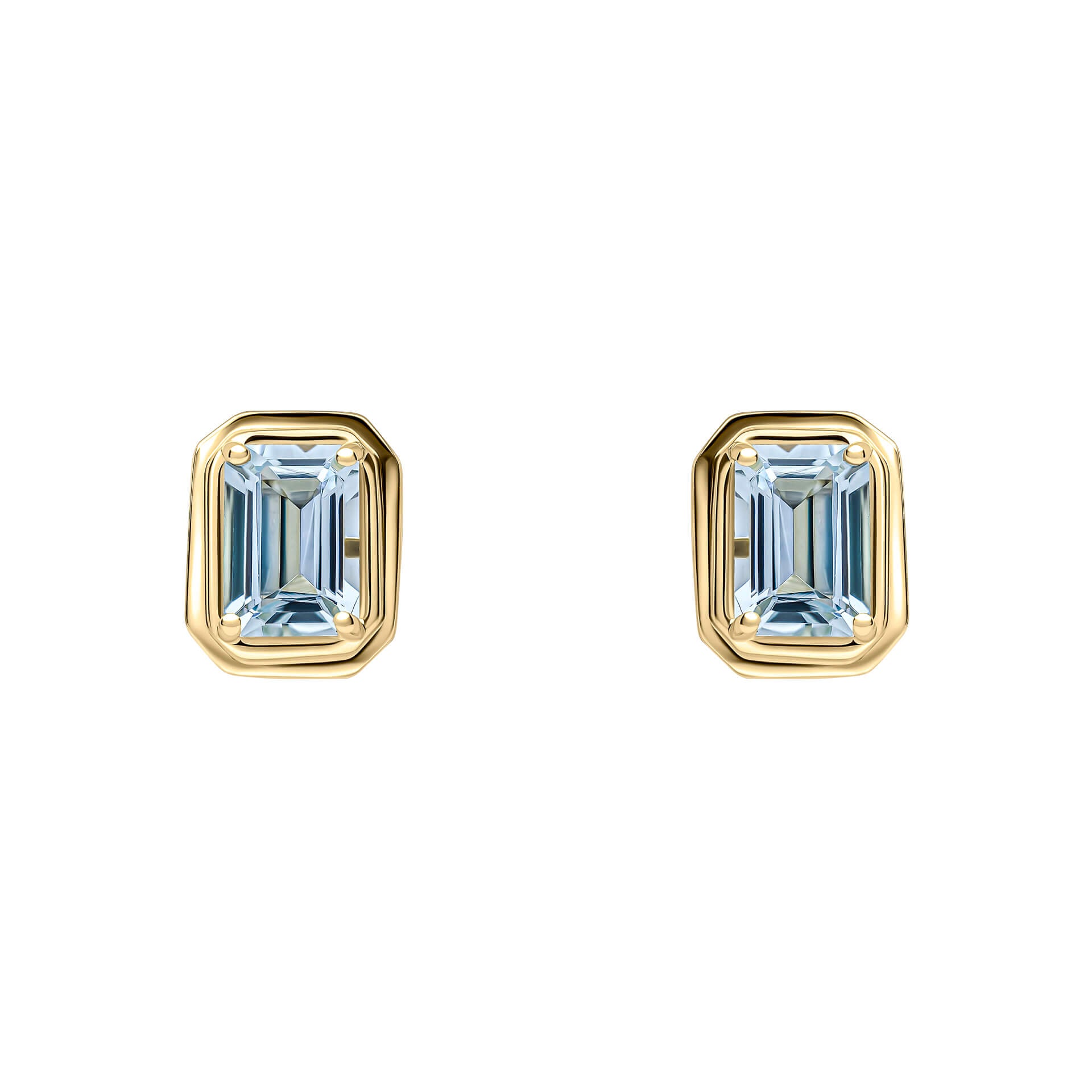 Elongated Octagon Aquamarine Stud Earrings