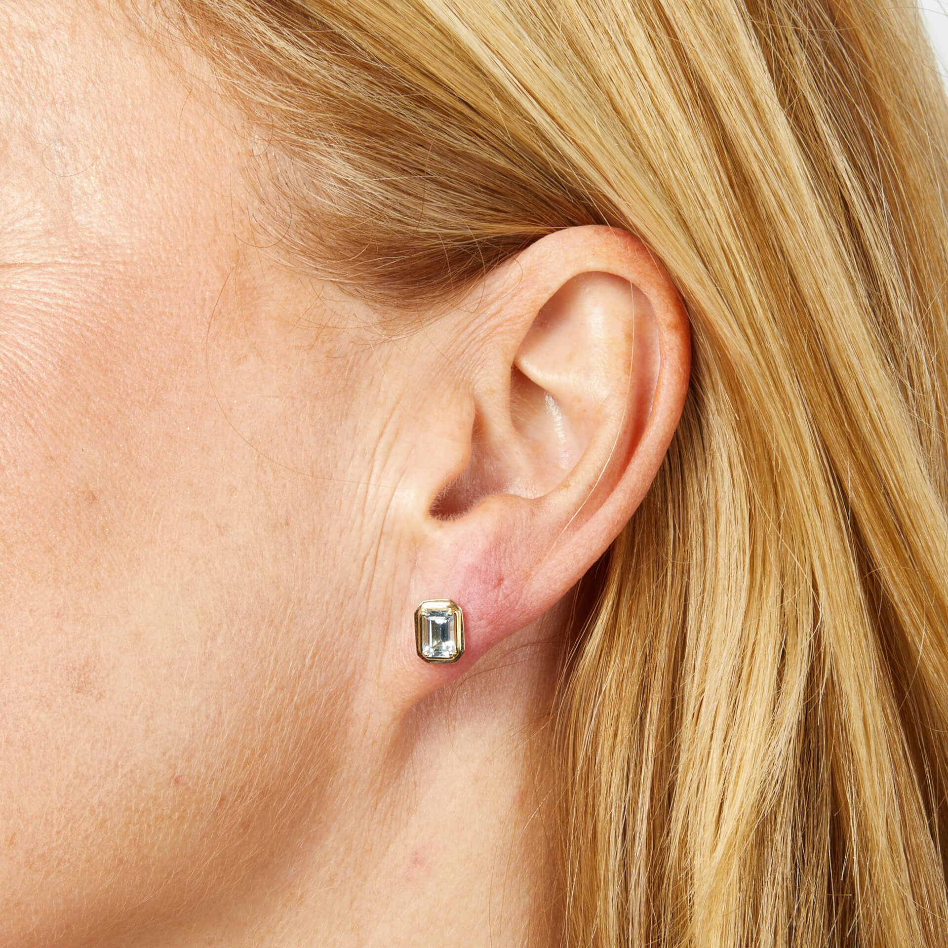 Elongated Octagon Aquamarine Stud Earrings
