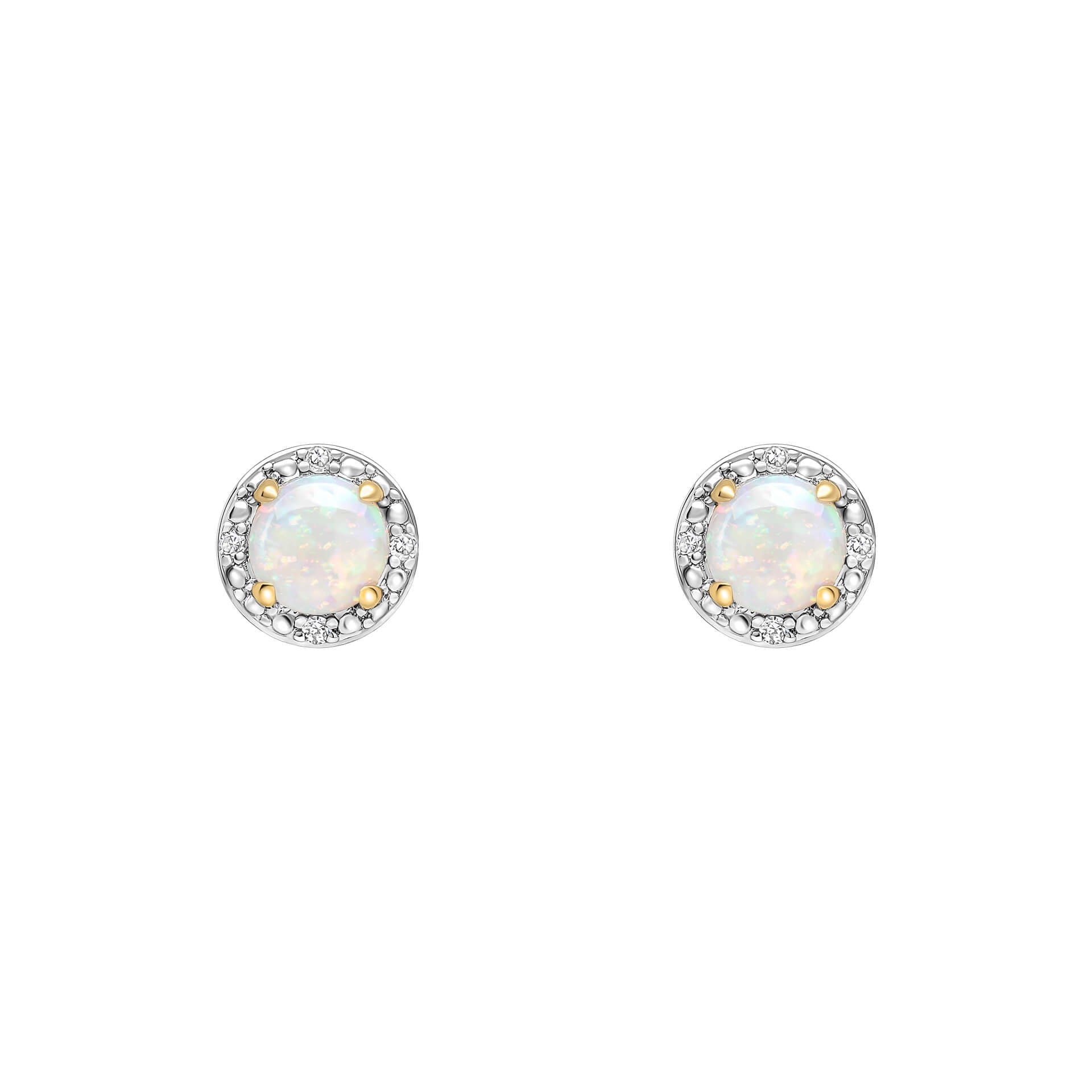 Round Diamond Surround Opal Stud Earrings