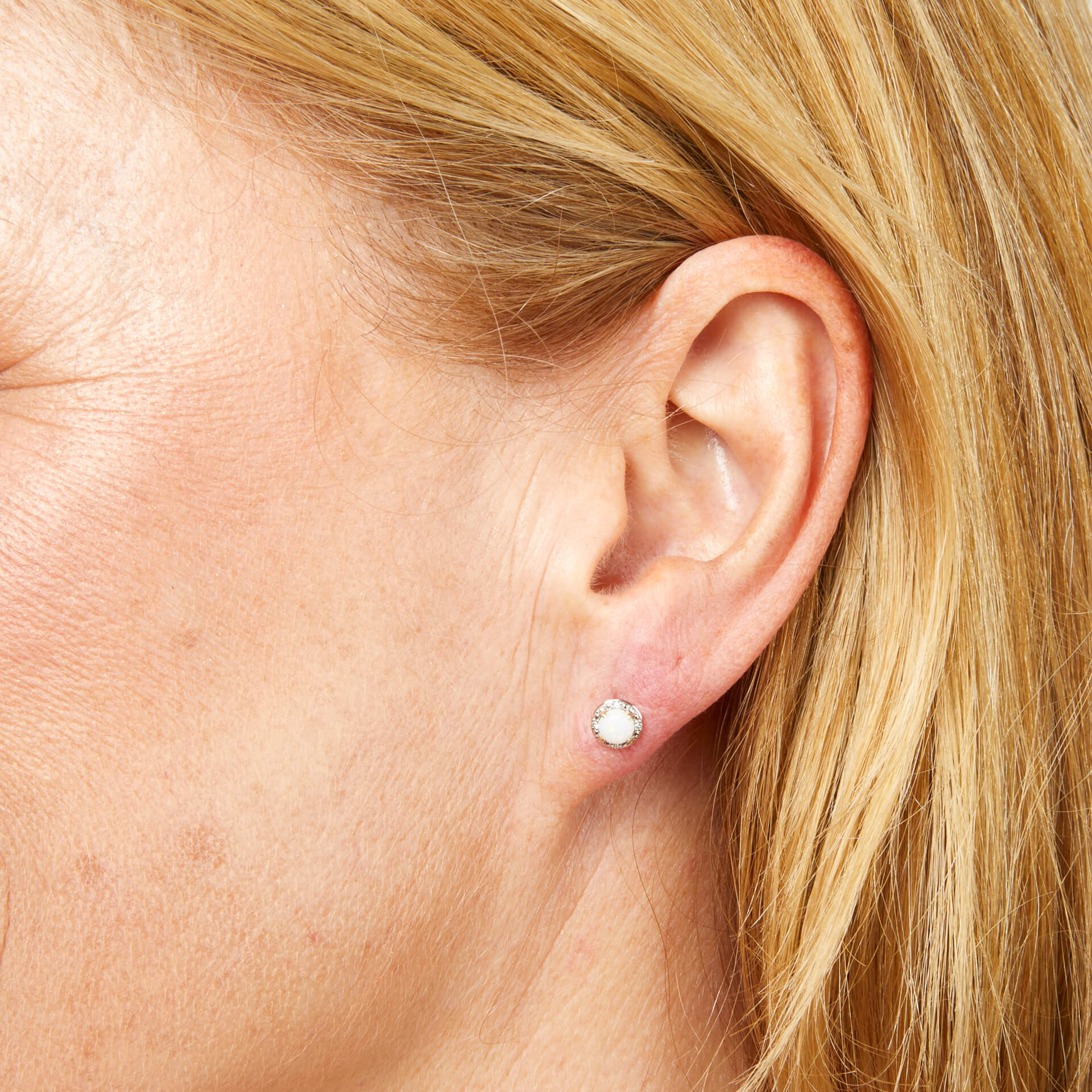 Round Diamond Surround Opal Stud Earrings