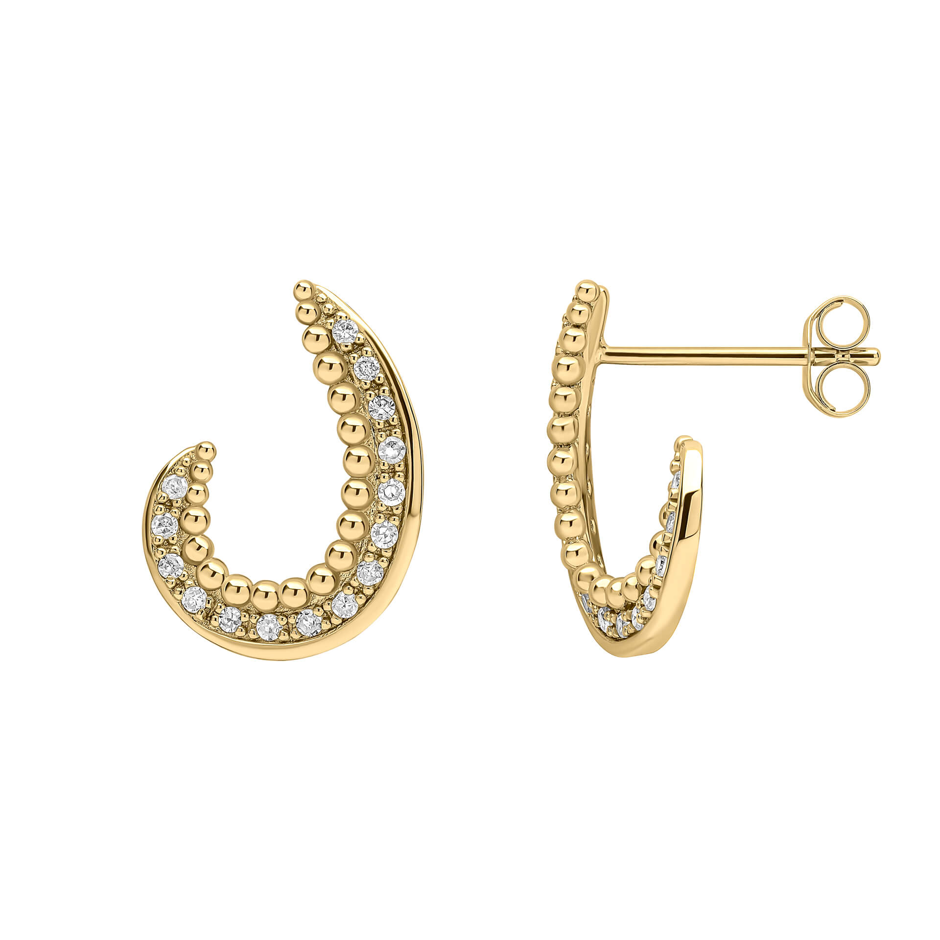Diamond and Stippled Edge Swirl Earrings