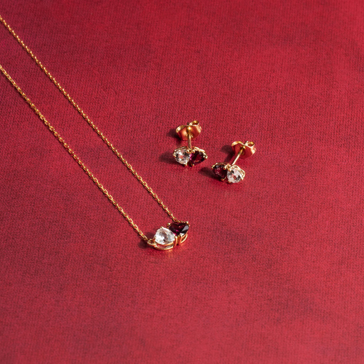 Toi et Moi Heart Necklace and Earrings Set