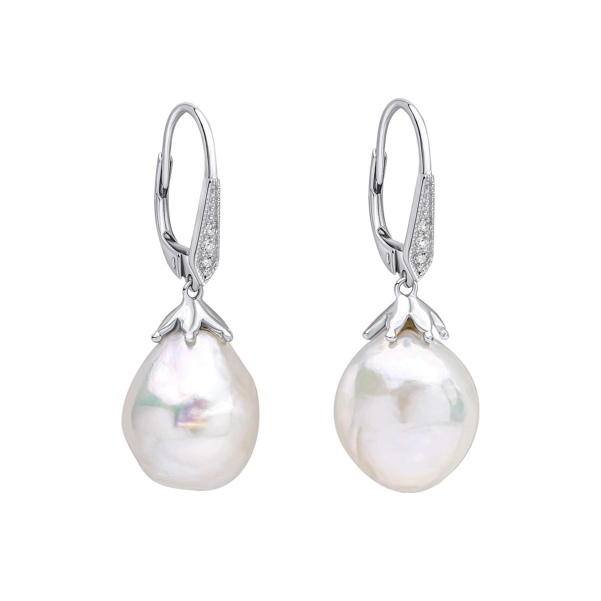 Oversized Baroque Pearl and White Topaz Detail Drop Earrings