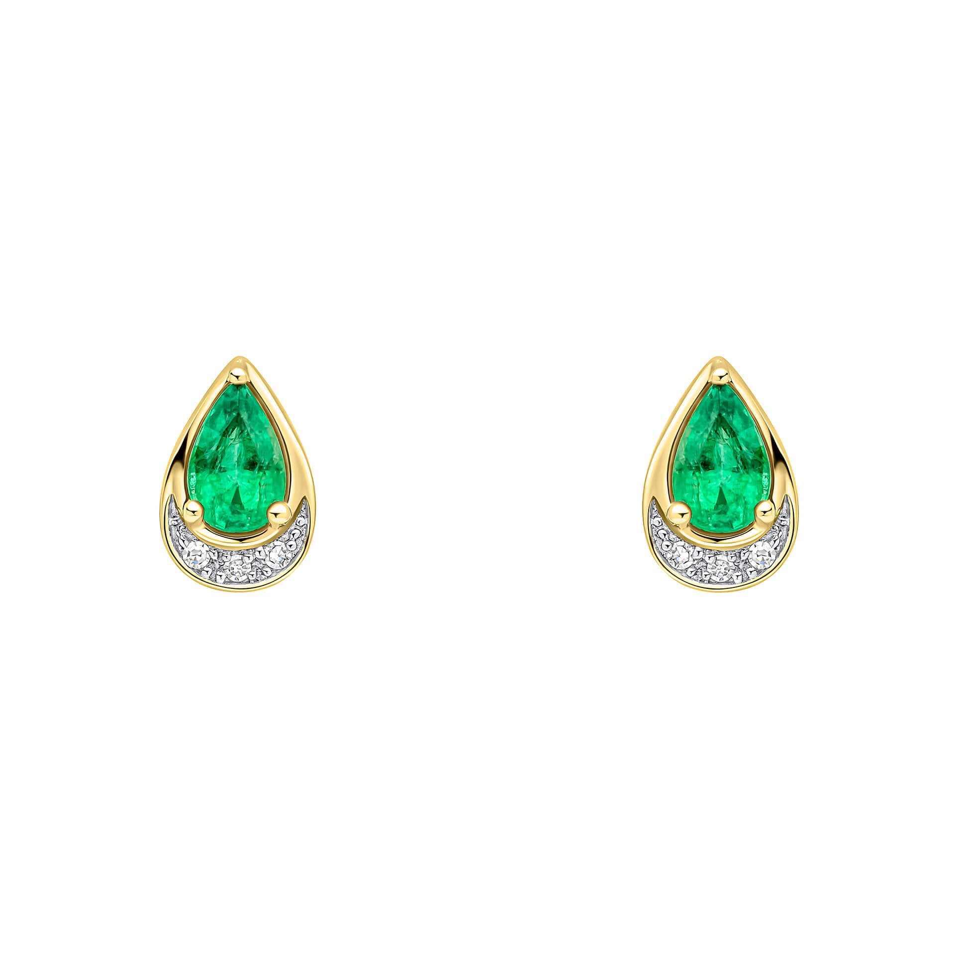 Teardrop Emerald and Diamond Stud Earrings