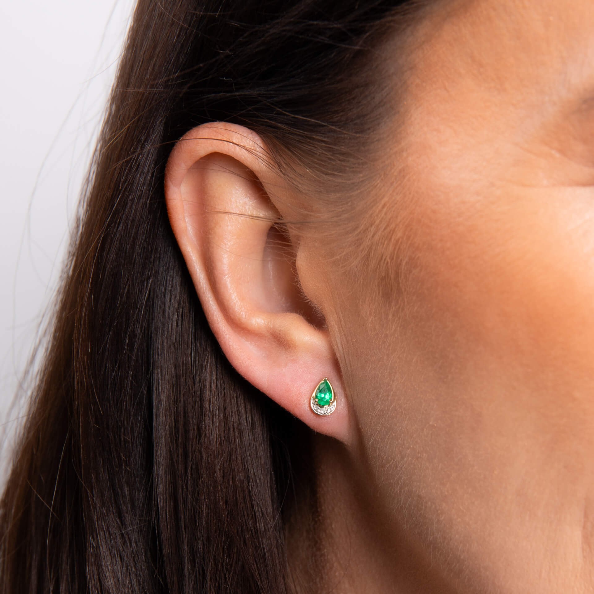 Teardrop Emerald and Diamond Stud Earrings