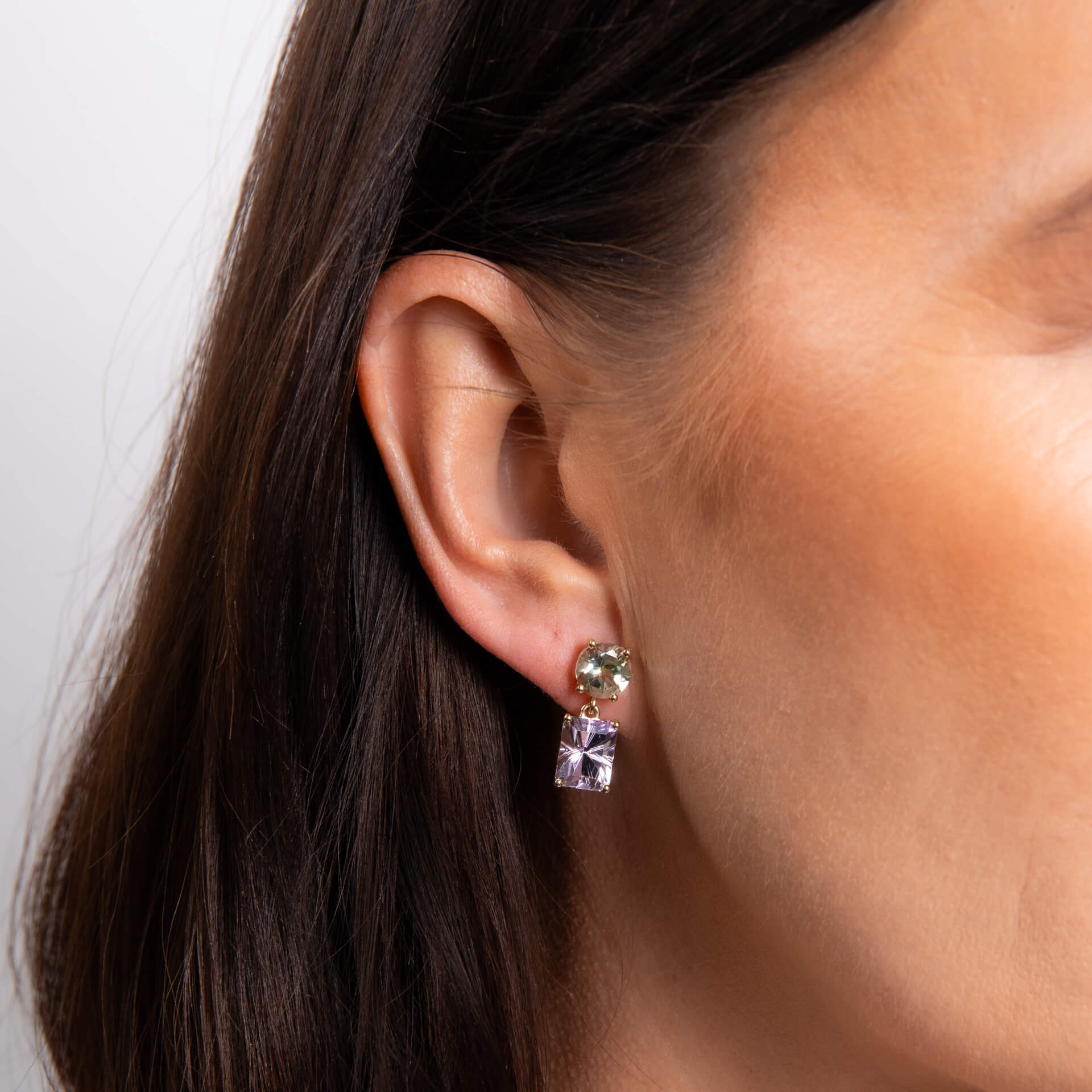 Toi et Moi Quartz and Amethyst Drop Earrings