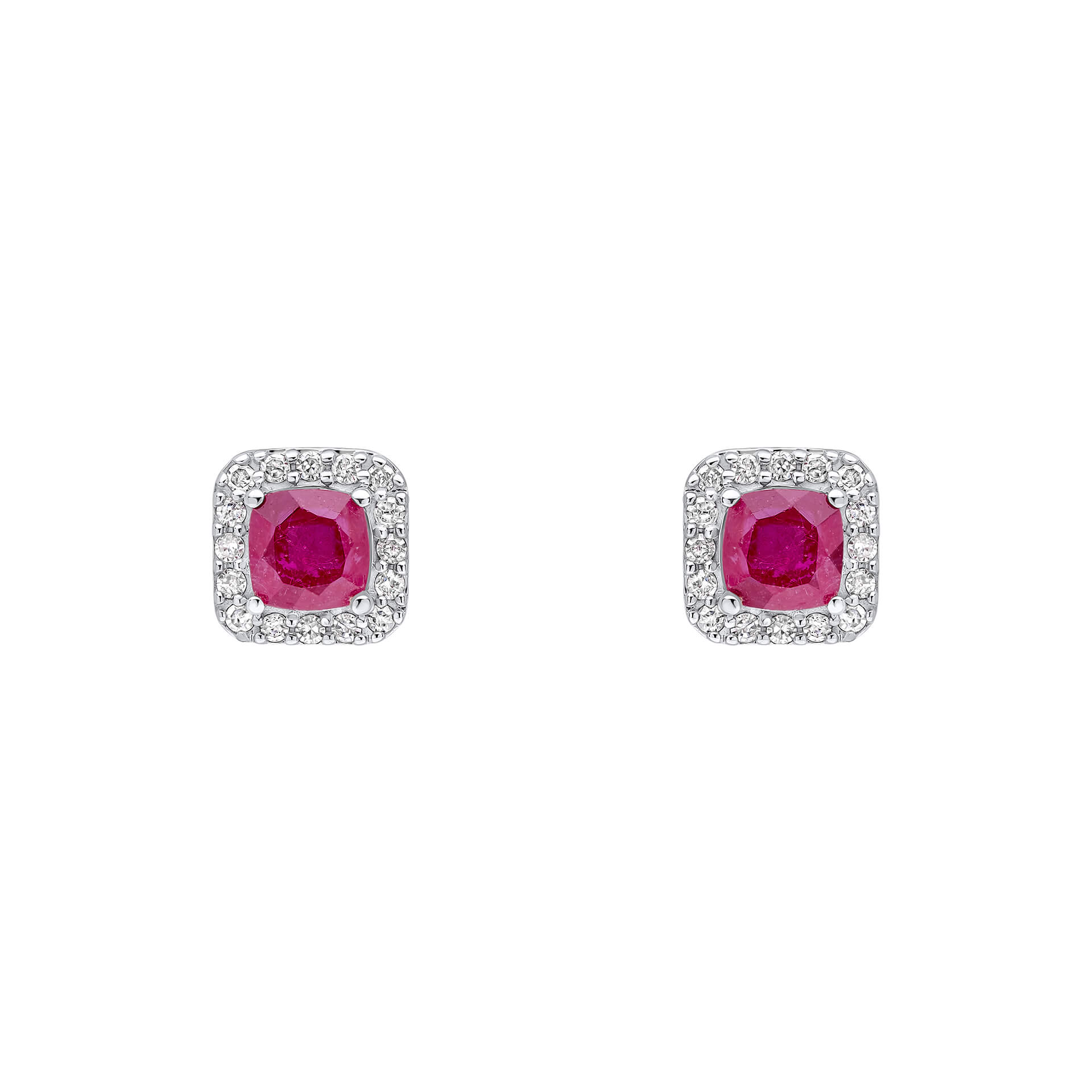 Cushion Cut Ruby with Diamond Halo Stud Earrings