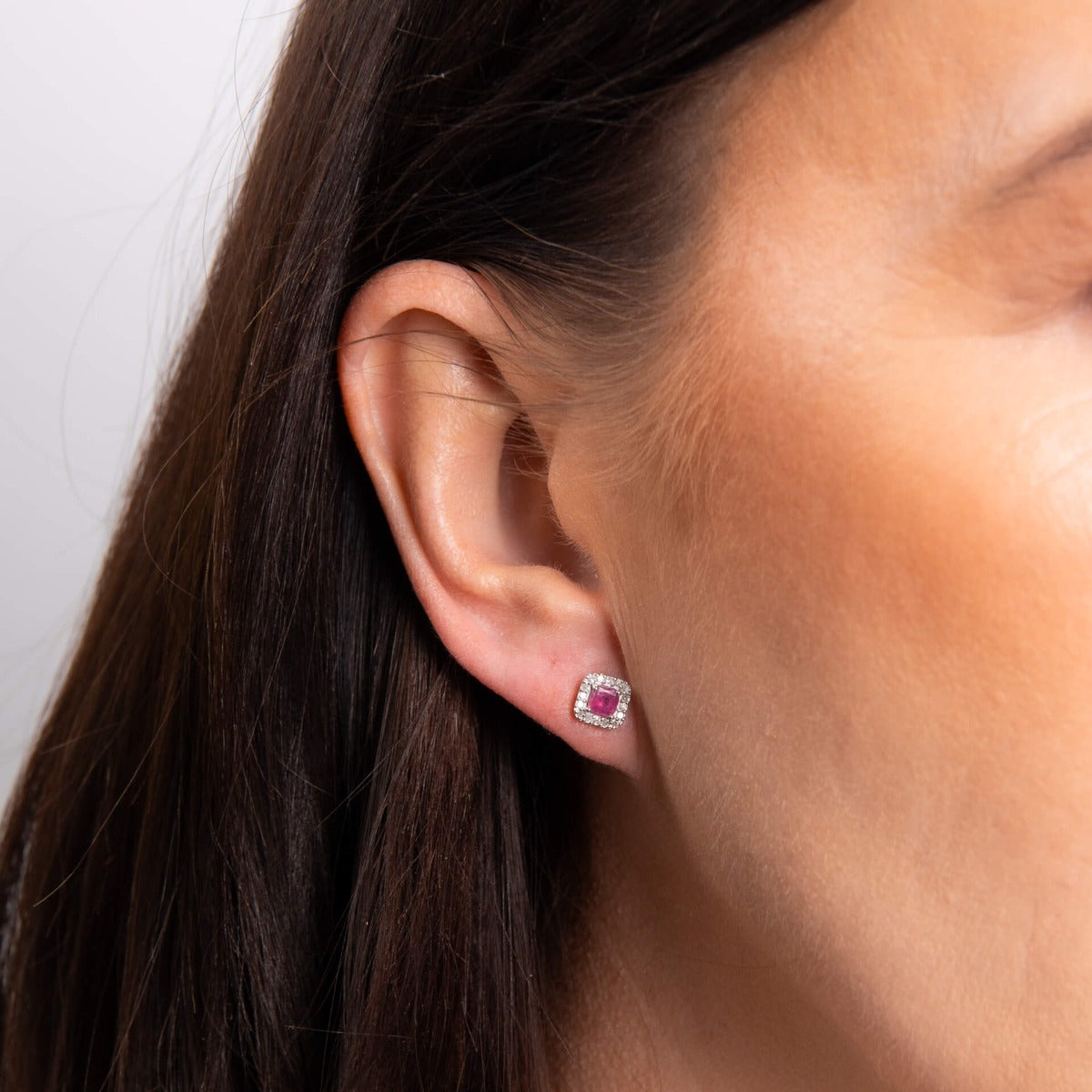Cushion Cut Ruby with Diamond Halo Stud Earrings