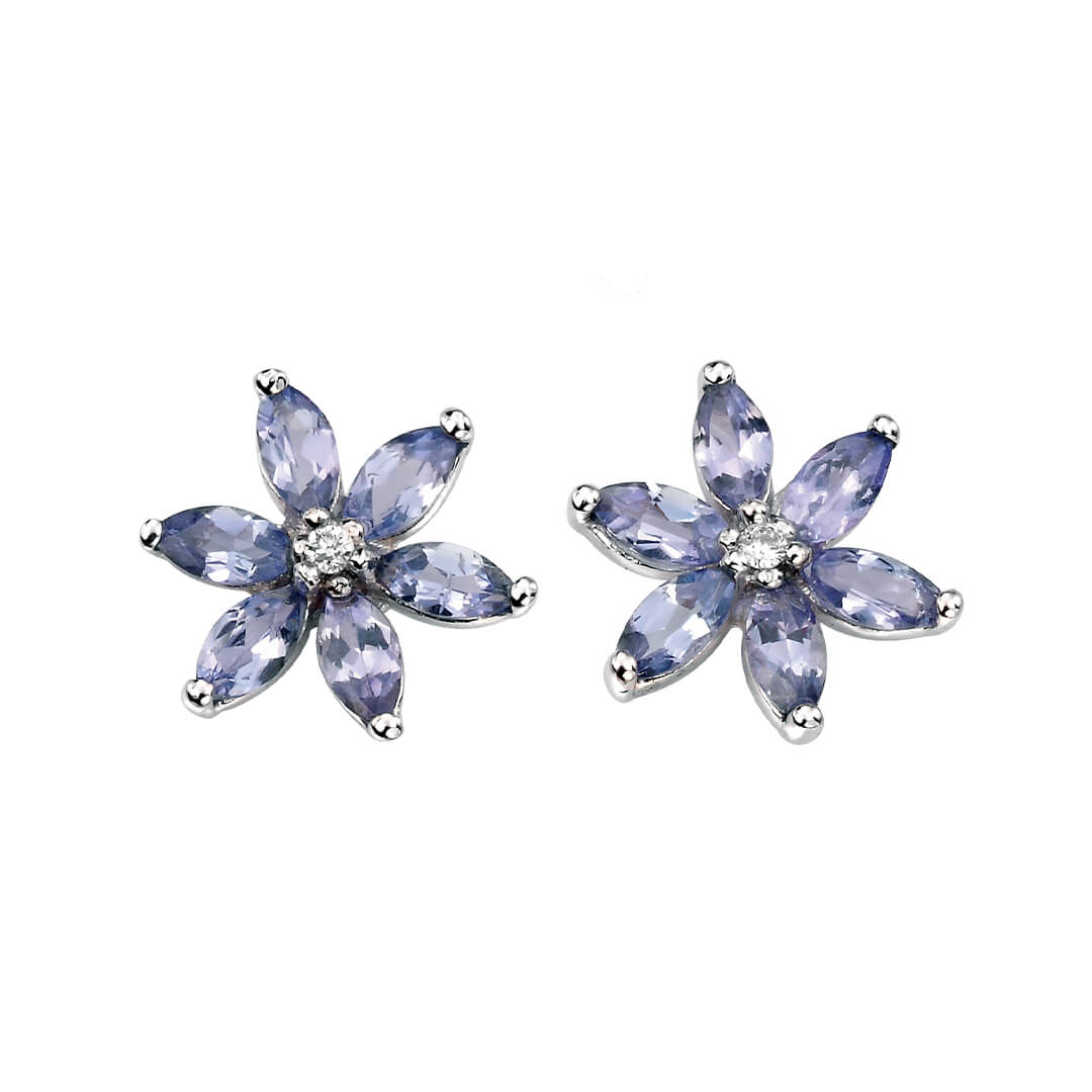 Tanzanite Flower Earrings with Diamond