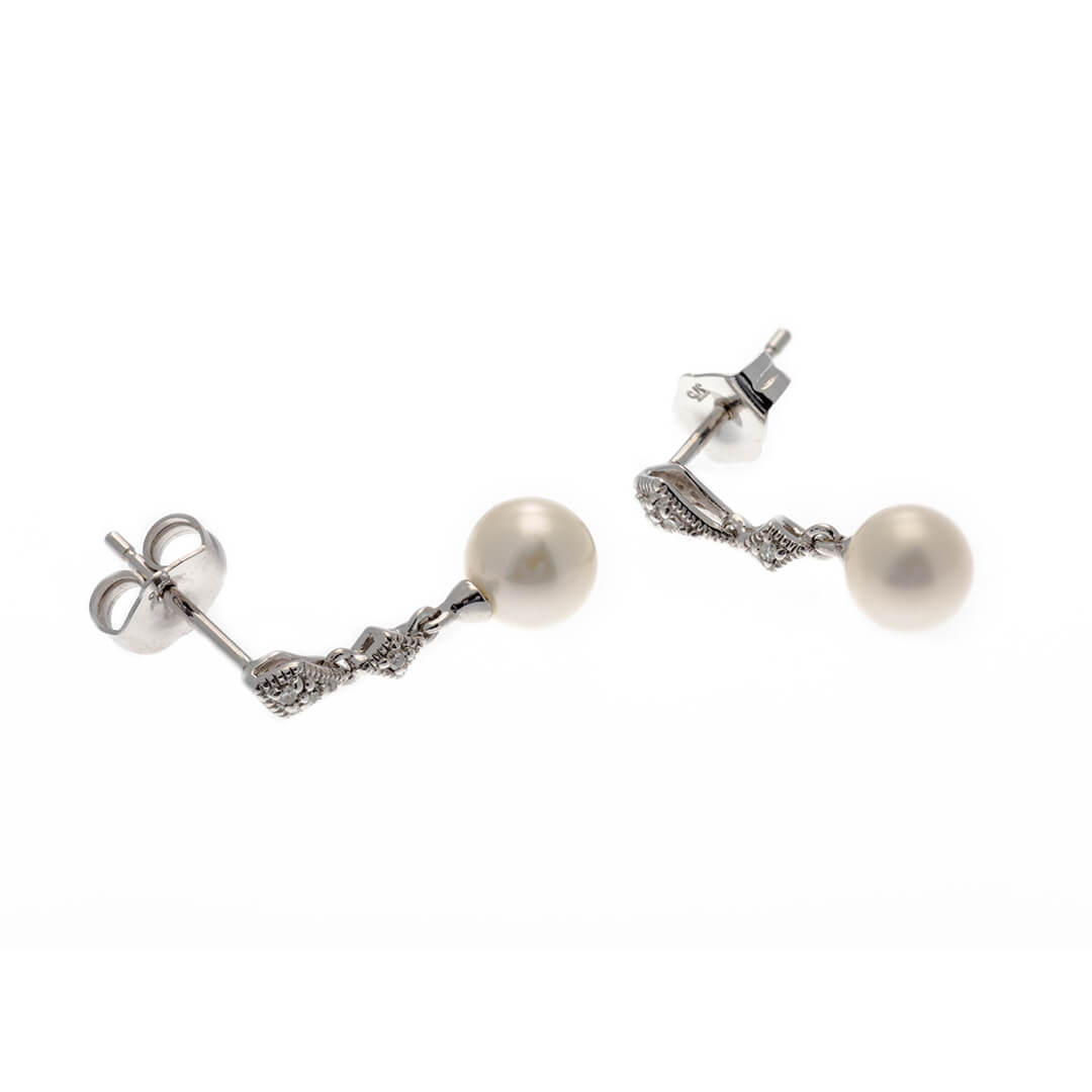 Freshwater Pearl and Diamond Drop Earrings