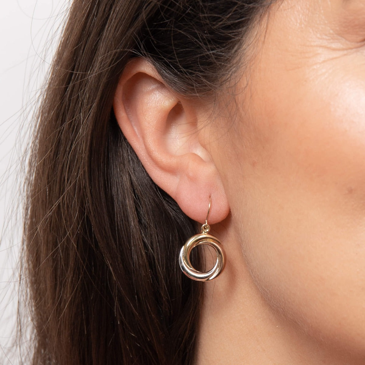 Tri-Metal Open Circle Drop Earrings