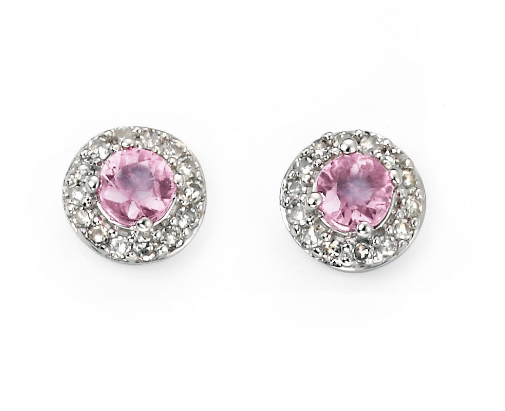 Pink Sapphire Earrings with Diamond Surround