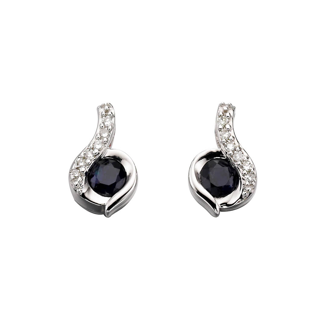 Blue Sapphire Swirl Earrings with Diamond