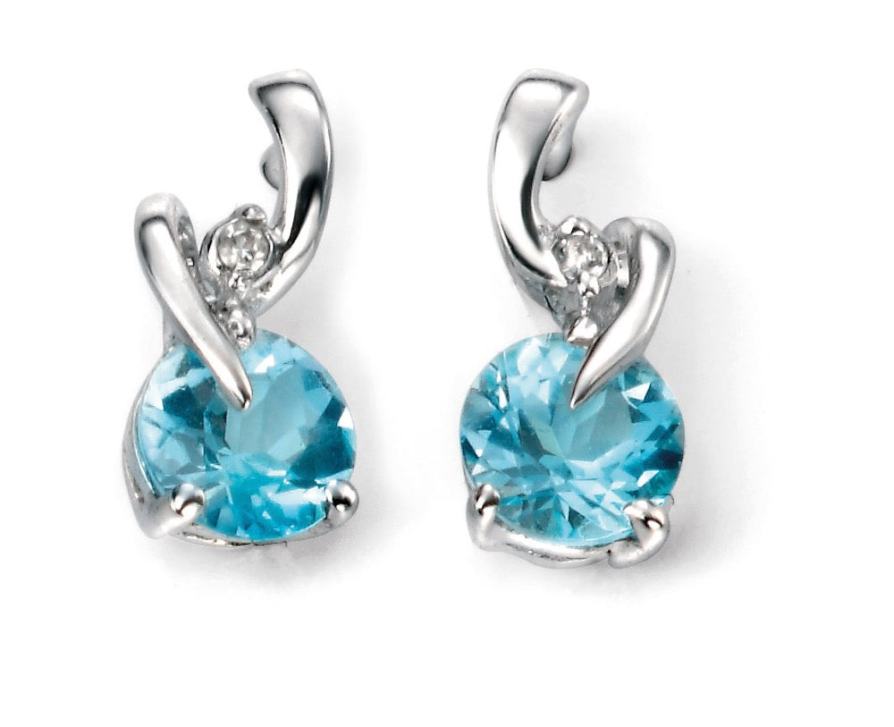 Blue Topaz Earrings with Diamond Set Twist