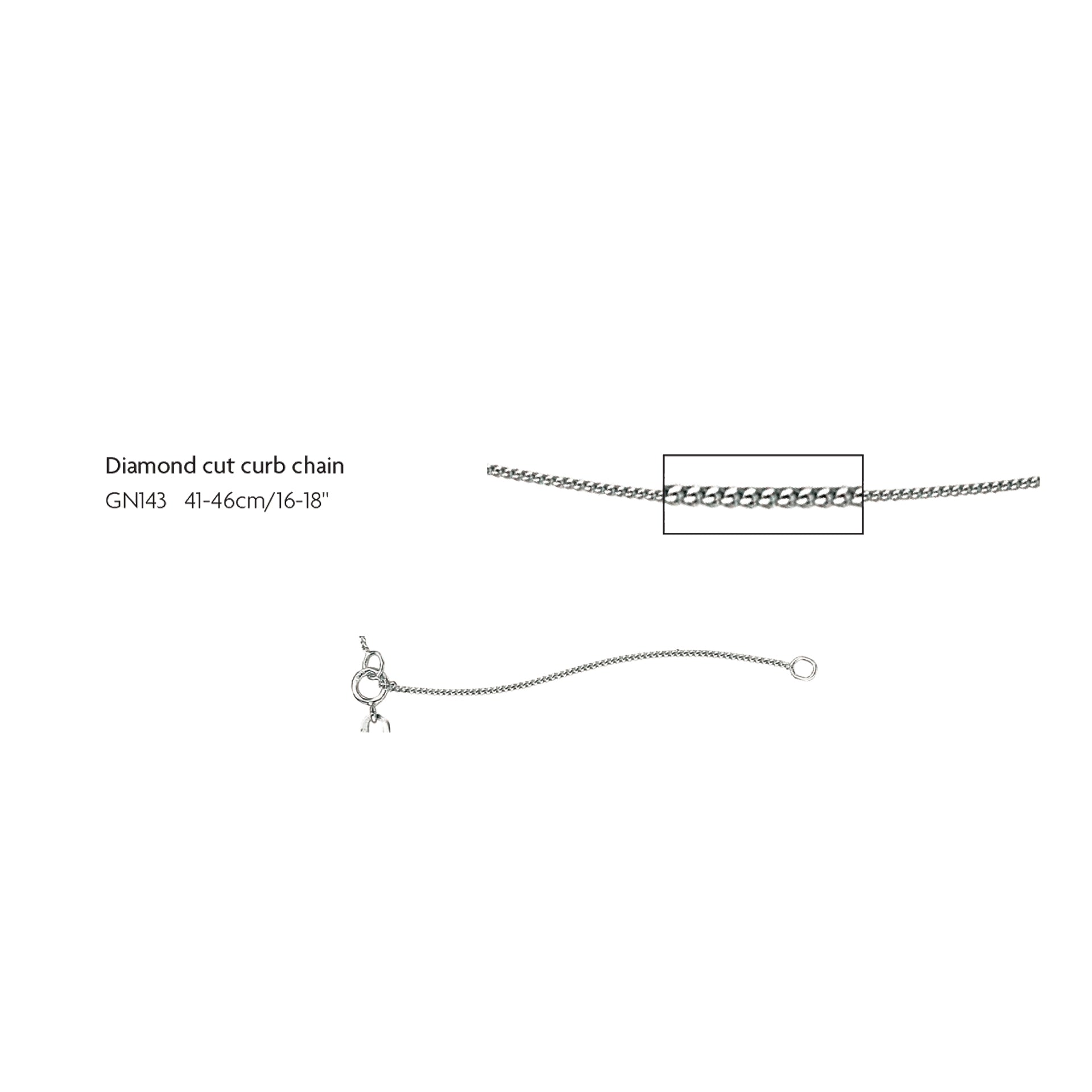 0.8mm Diamond Cut Curb Chain 41cm-46cm