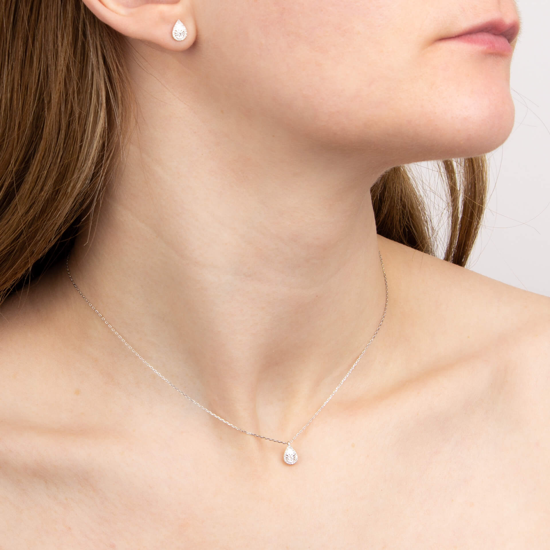 Diamond Cut Teardrop Stud Earrings with Diamond