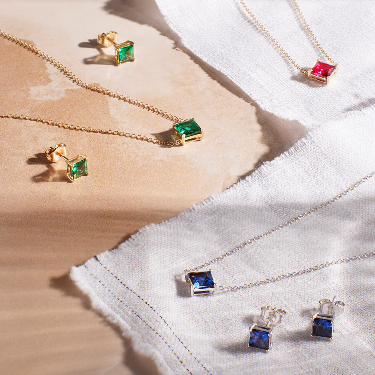 Princess Cut Necklace with Lab Created Precious Stones