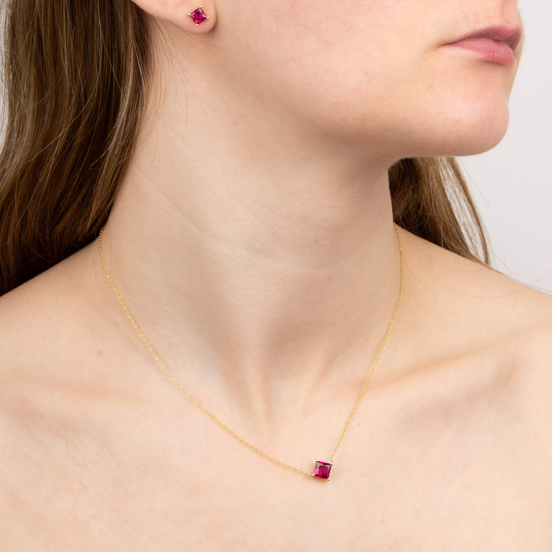 Princess Cut Necklace with Lab Created Precious Stones
