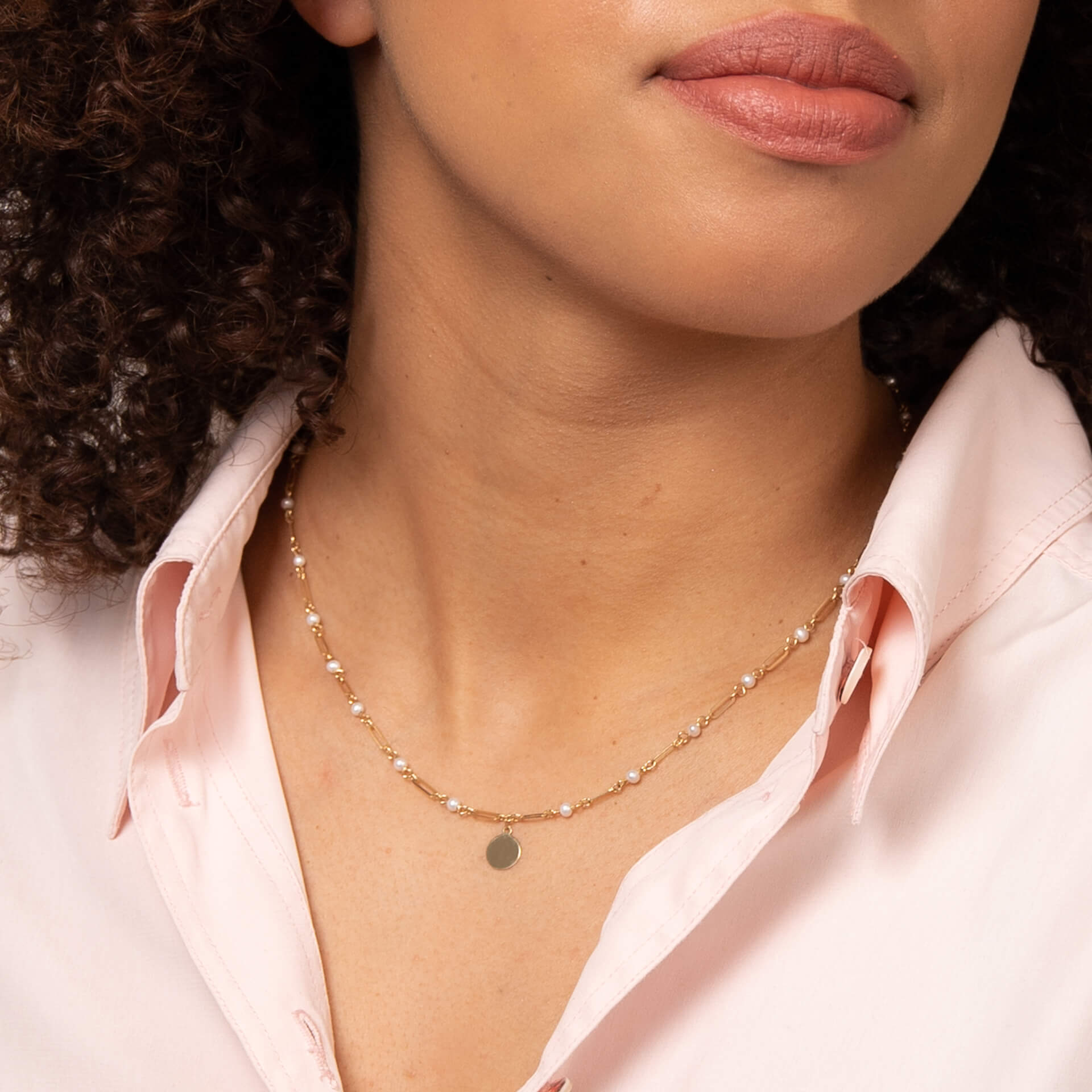 Pearl Station Necklace with Disc