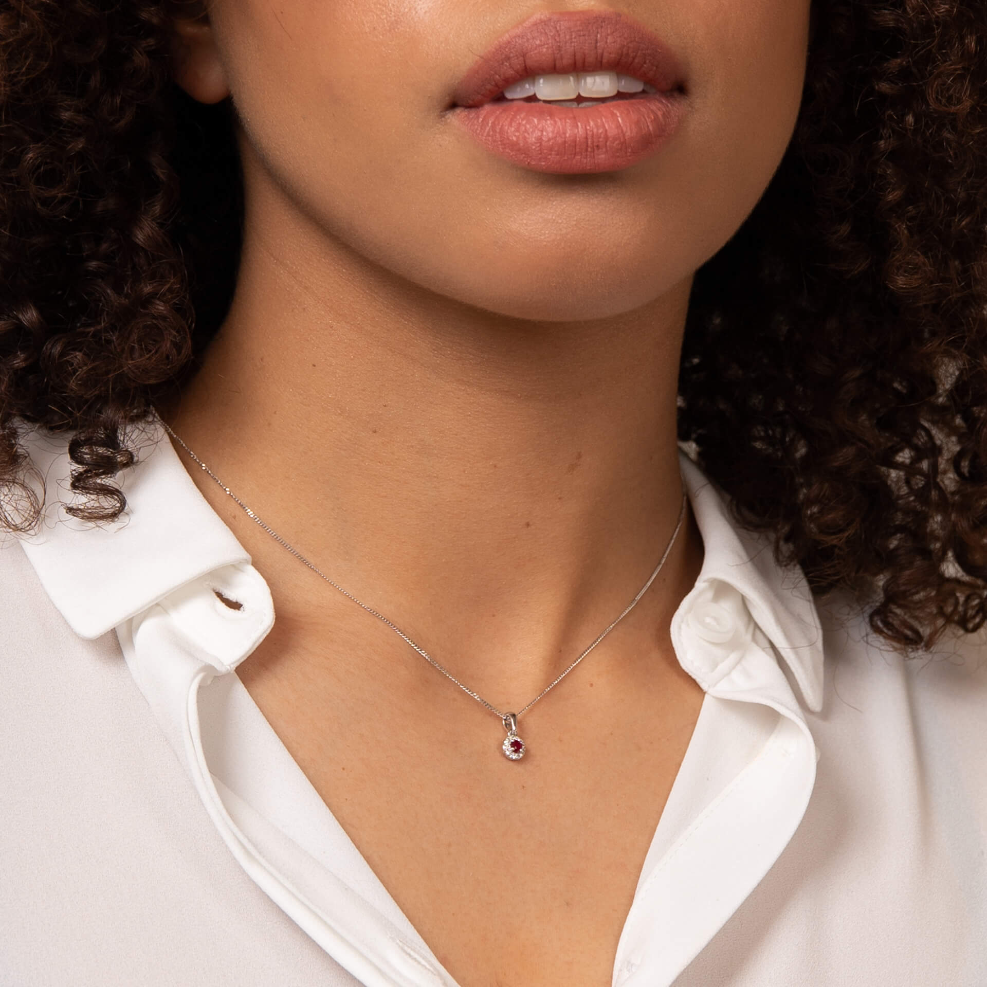 Round Precious Stone Pendant with Diamond Surround