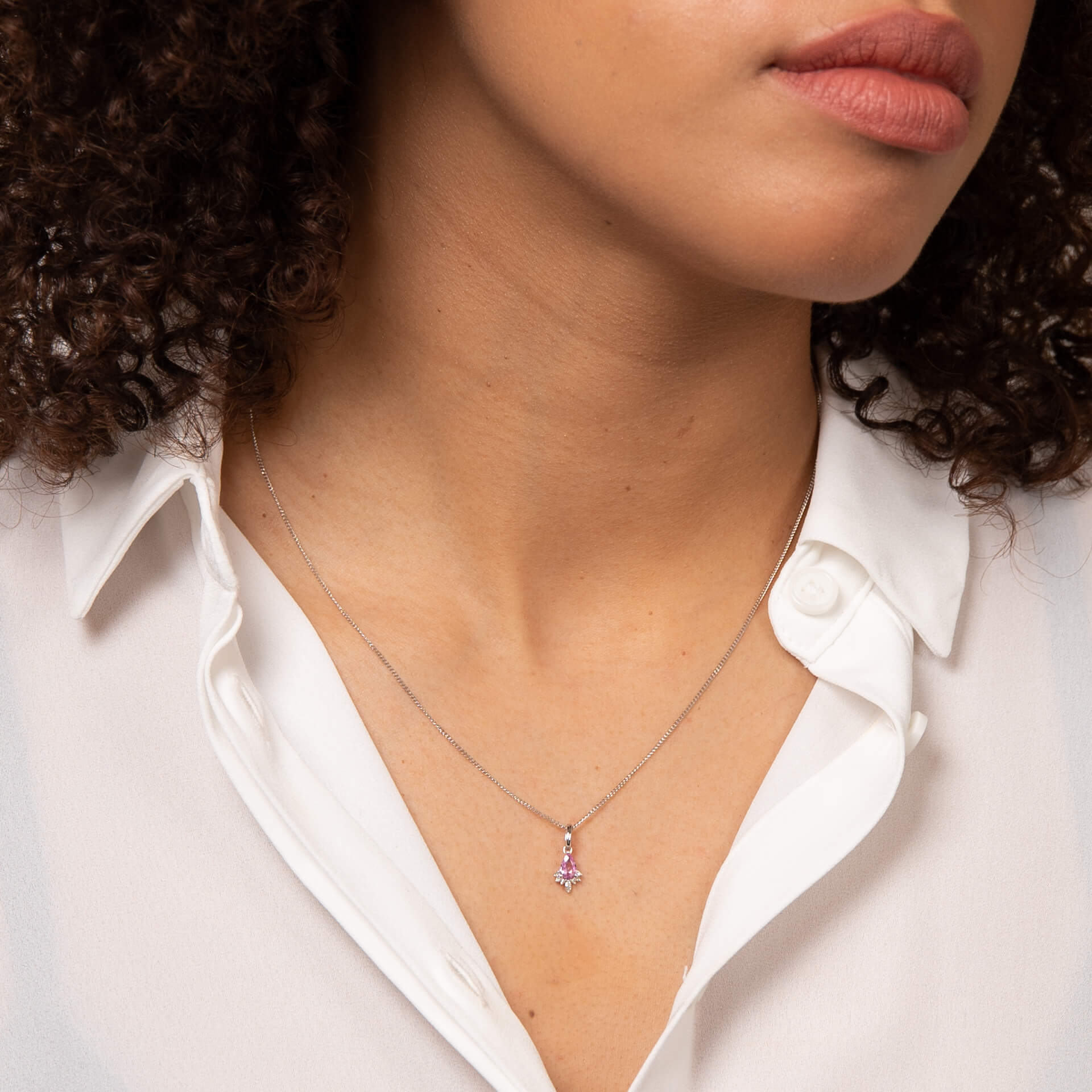 Pink Sapphire Teardrop Pendant with Diamond