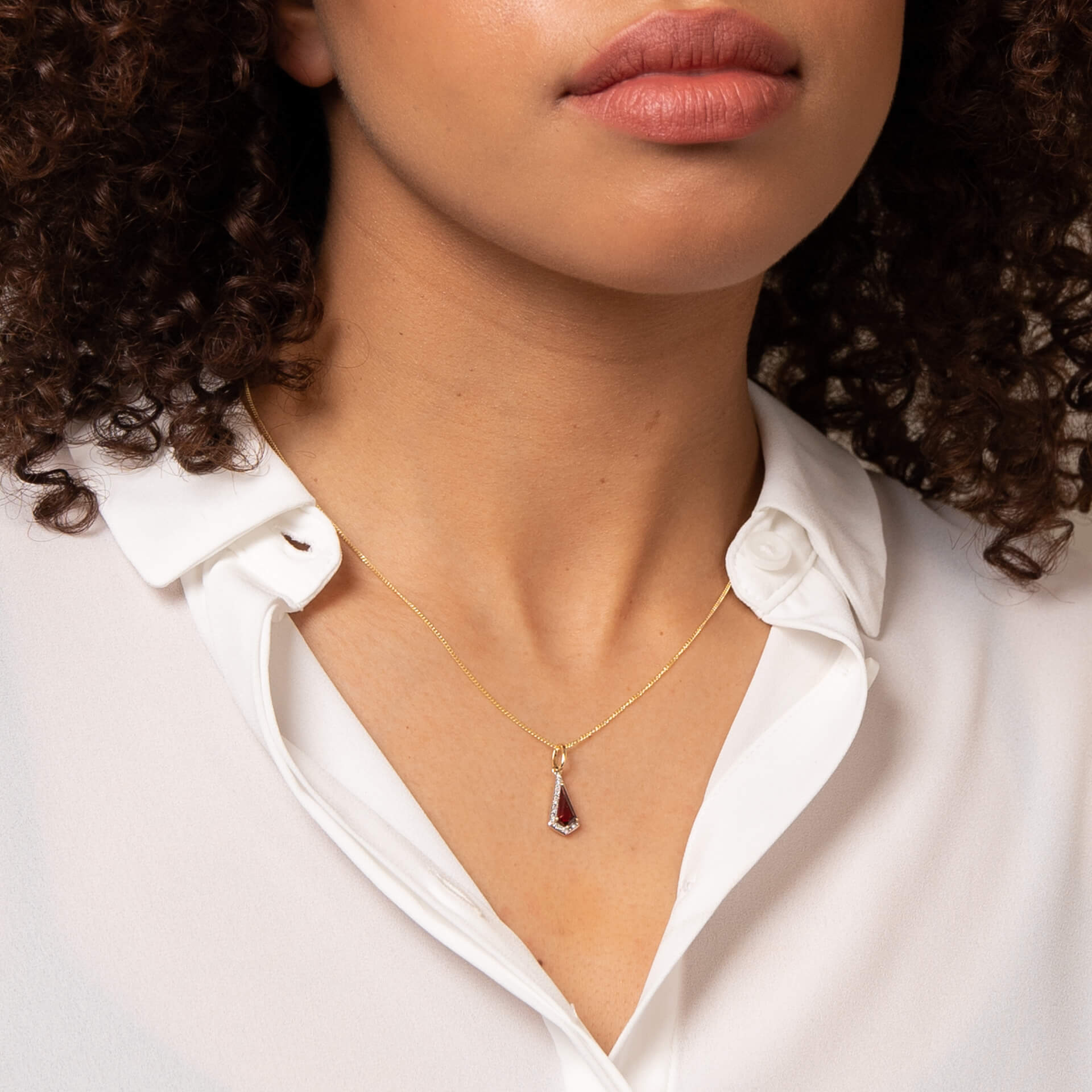 Trapeze Cut Garnet Pendant with Diamond