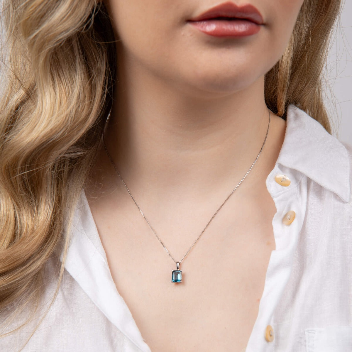 Rectangle London Blue Topaz Pendant
