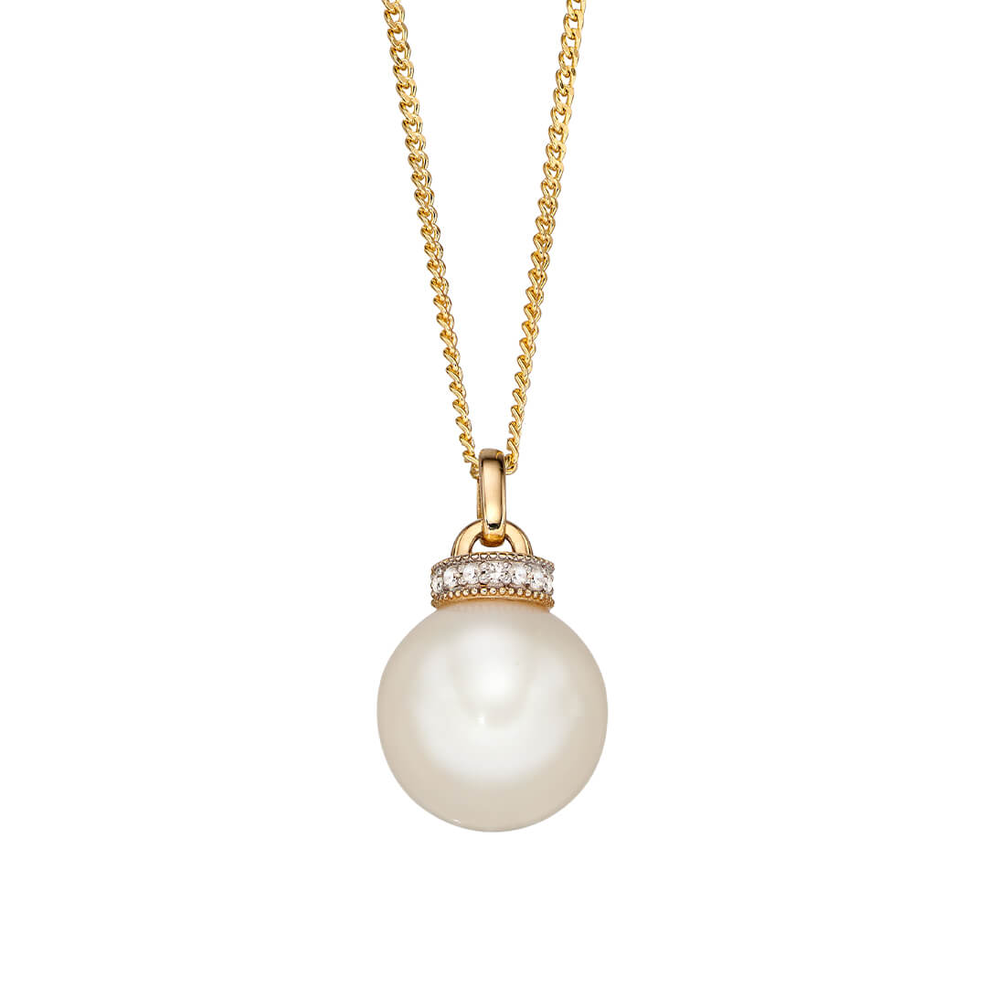 Freshwater Pearl Pendant with Diamond Set Top
