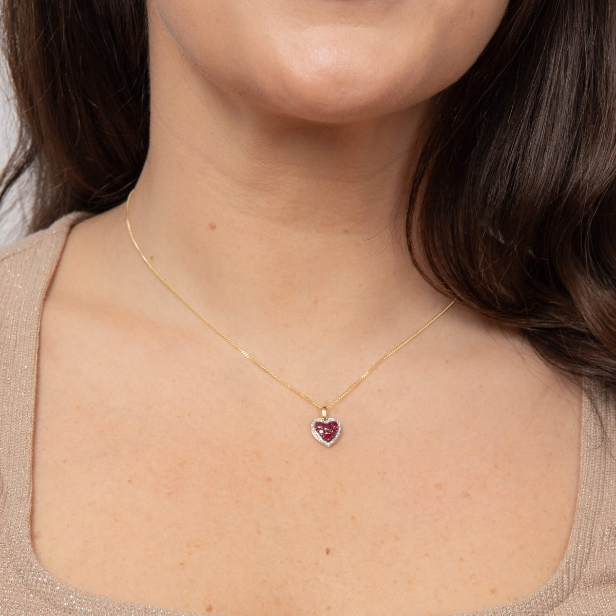 Heart Pendant with Precious Stones and Diamond Surround
