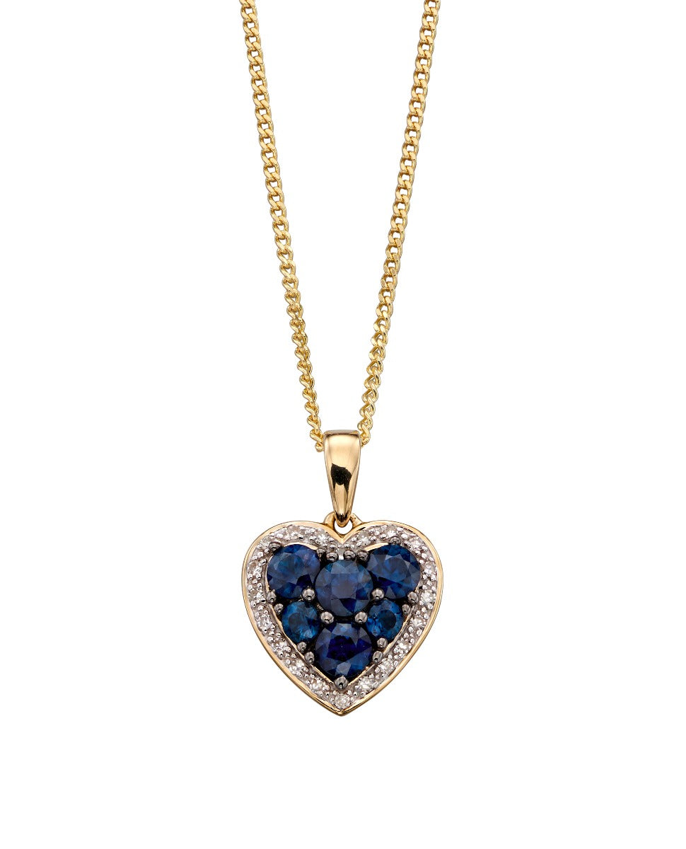 Heart Pendant with Precious Stones and Diamond Surround