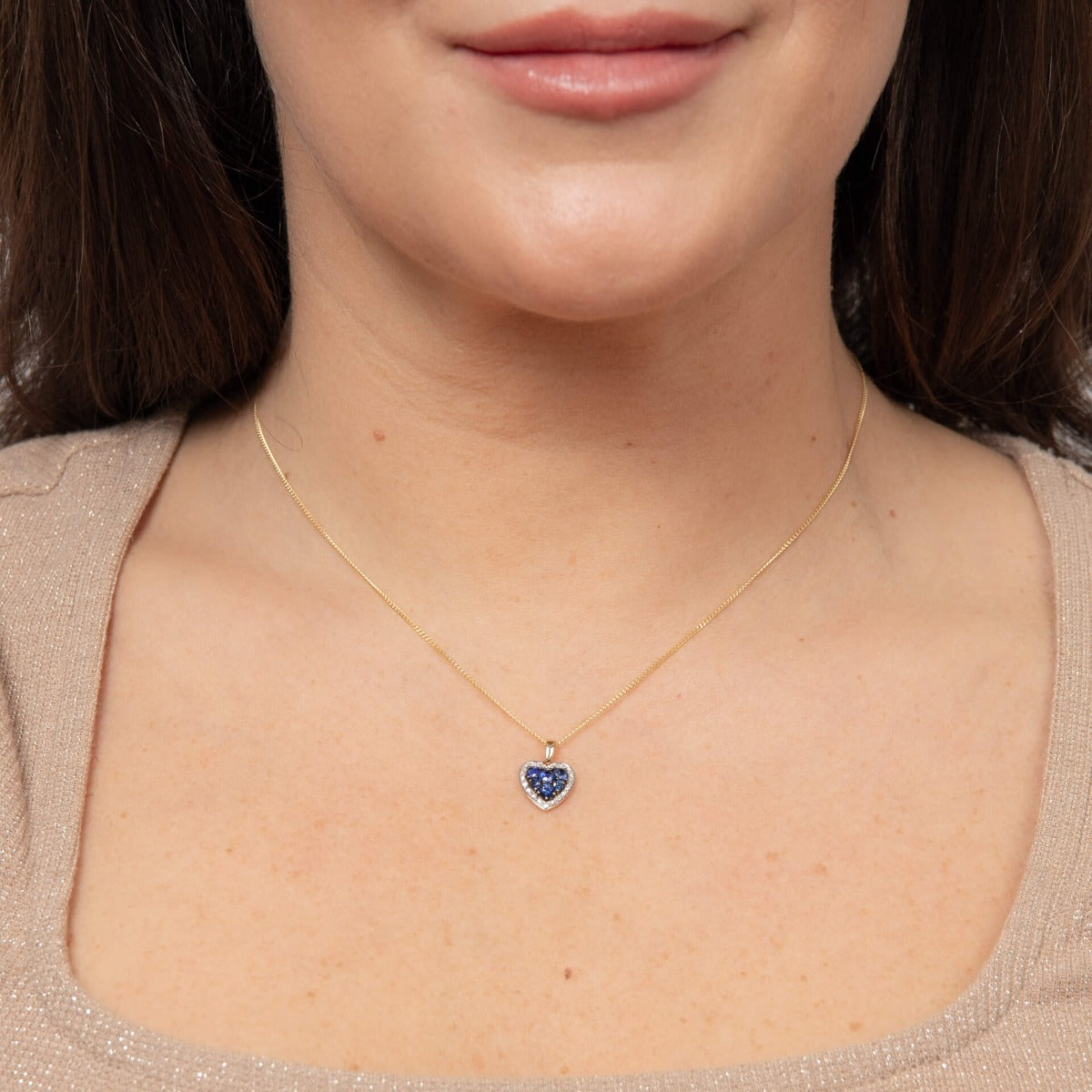 Heart Pendant with Precious Stones and Diamond Surround