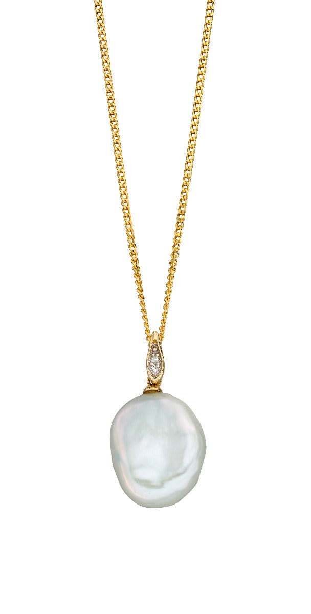 Keshi Pearl Pendant with Diamond Bale