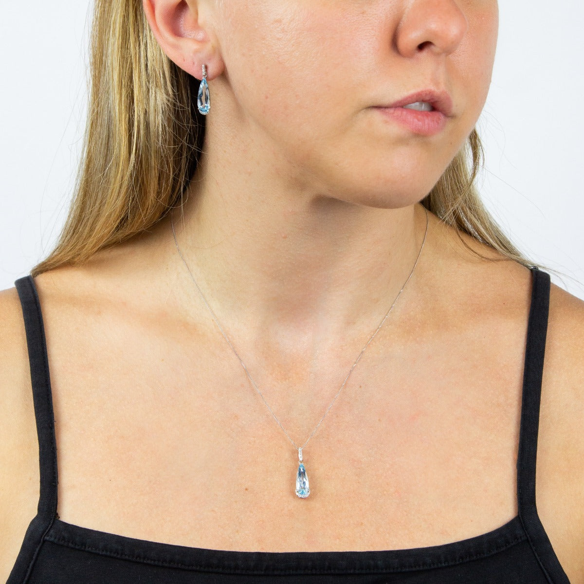 Elongated Semi-Precious Teardrop Earrings with Diamond