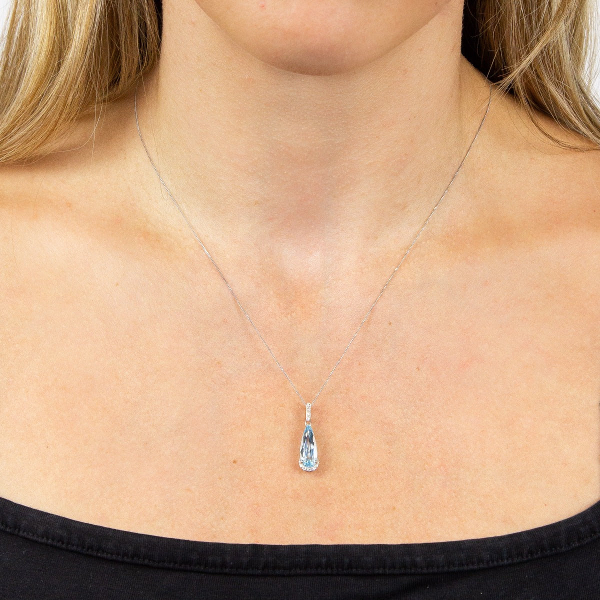 Elongated Semi-Precious Teardrop Pendant with Diamond