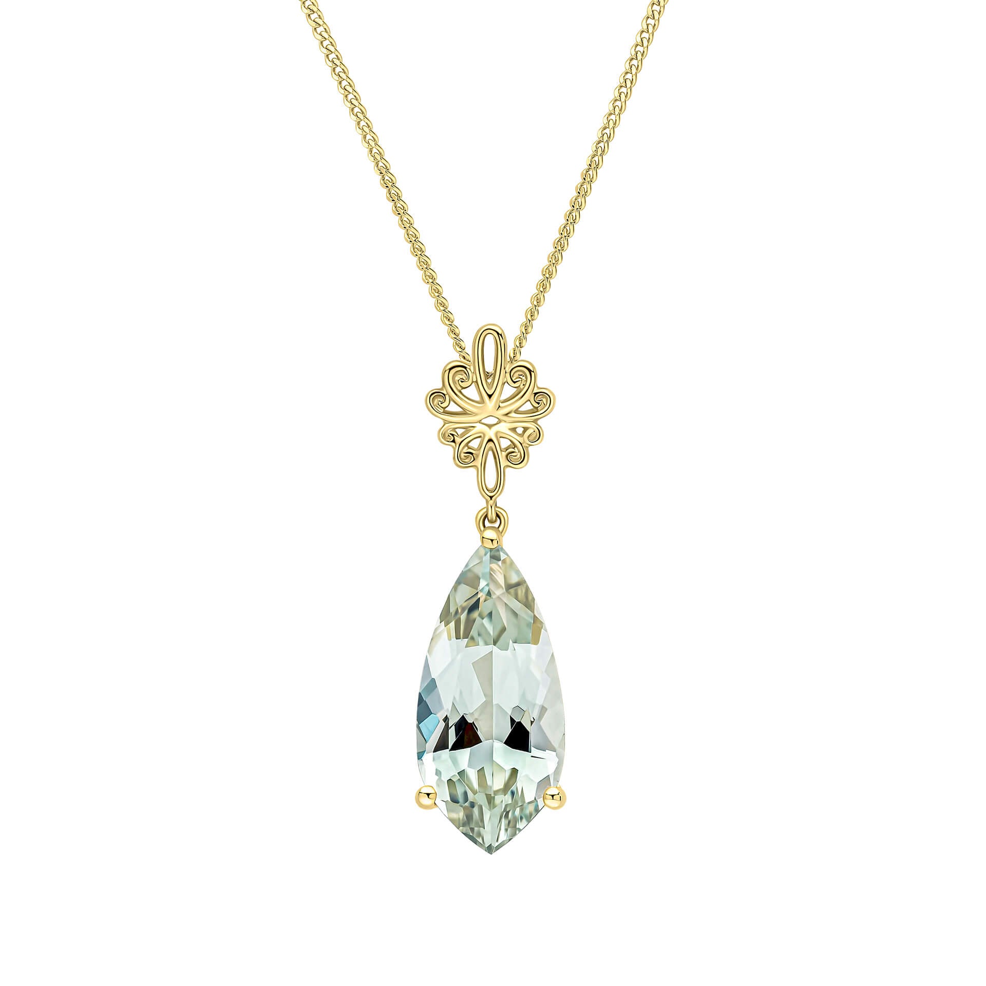 Fancy Cut Green Quartz Drop Pendant with Swirl Detail Bale