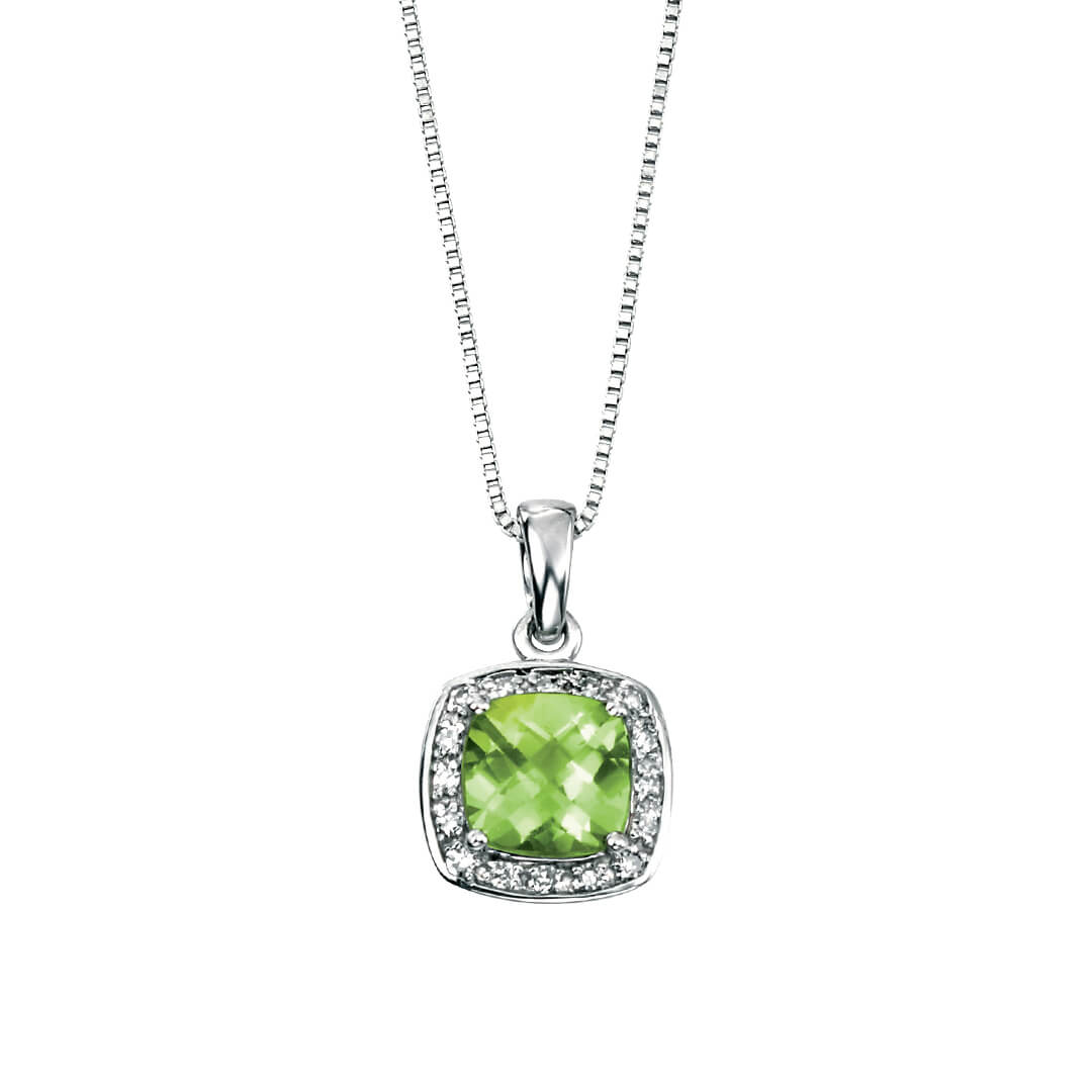 Cushion Cut Peridot Pendant with Diamond Surround