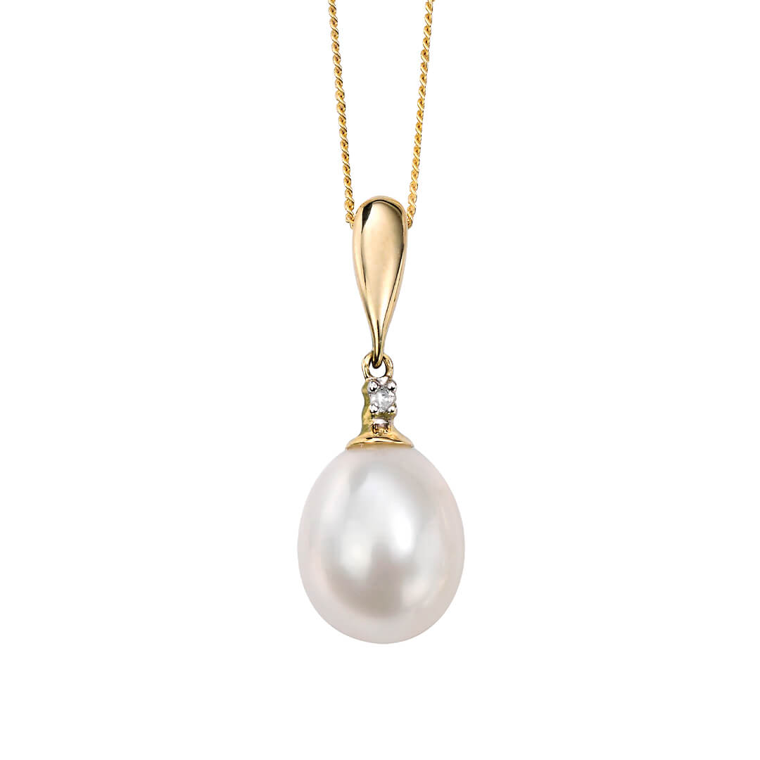 Freshwater Pearl and Diamond Drop Pendant