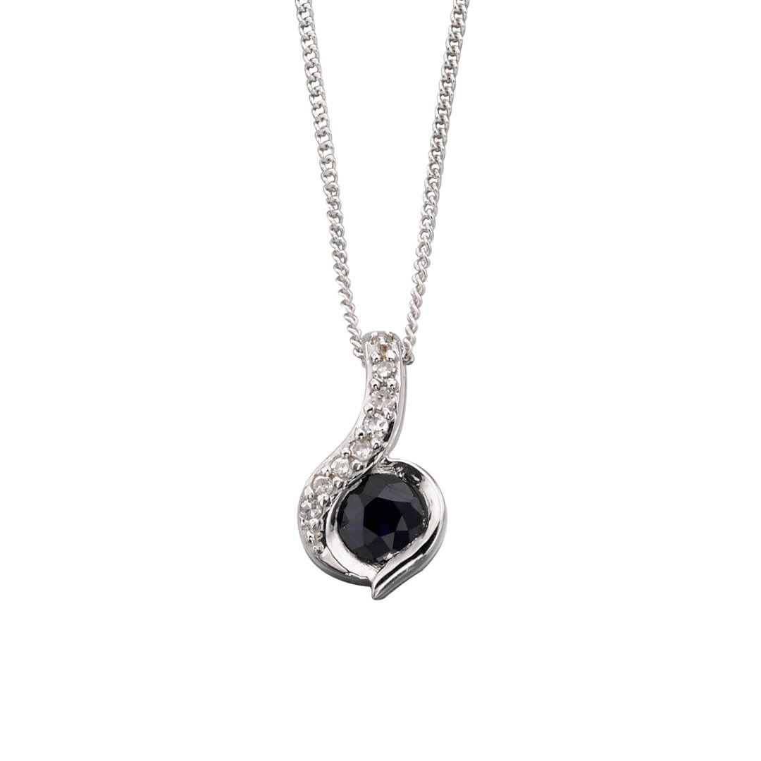 Blue Sapphire Swirl Pendant with Diamond
